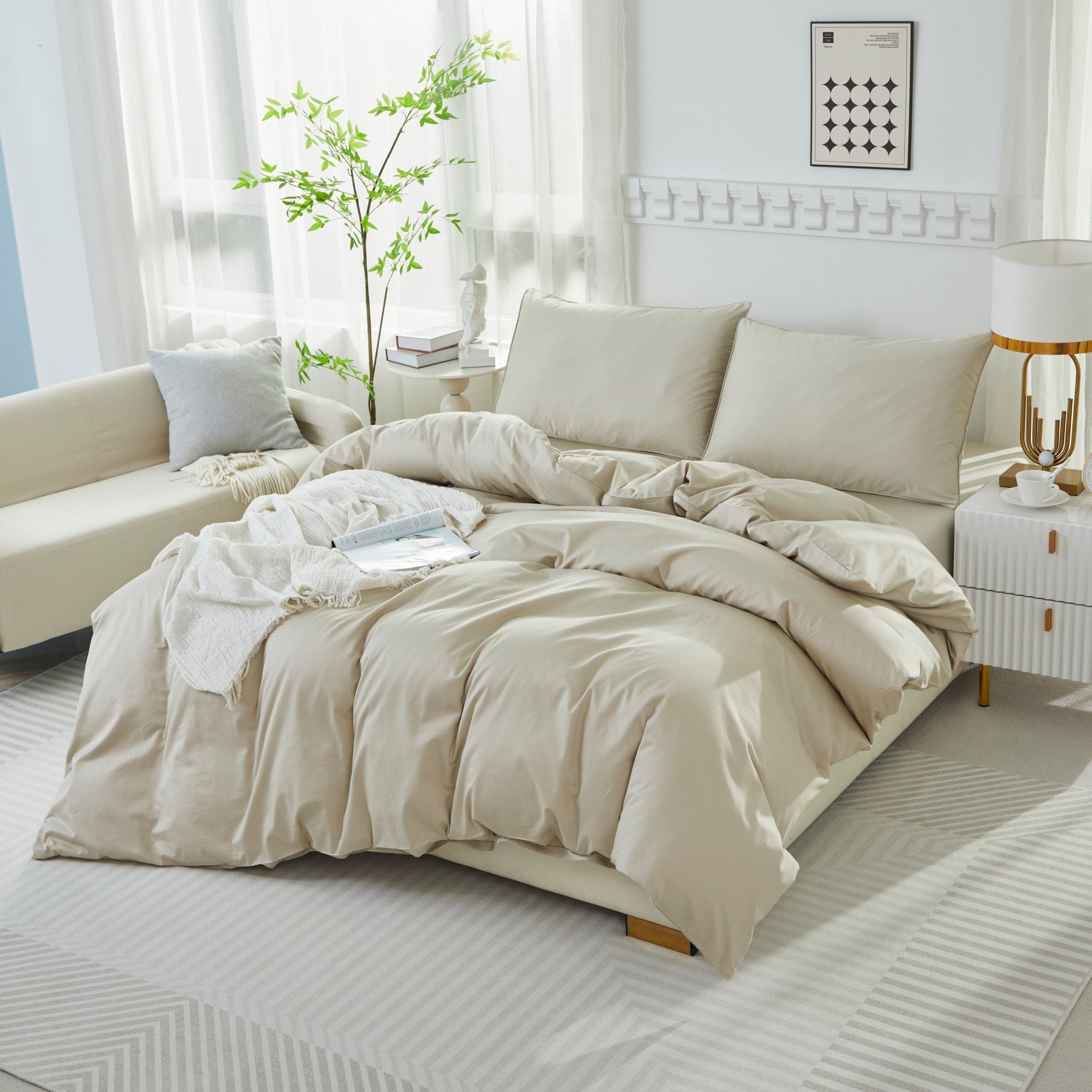 Lissther 1000 Thread Count Egypition Cotton Solid Color Duvet Cover Set - LISSTHER