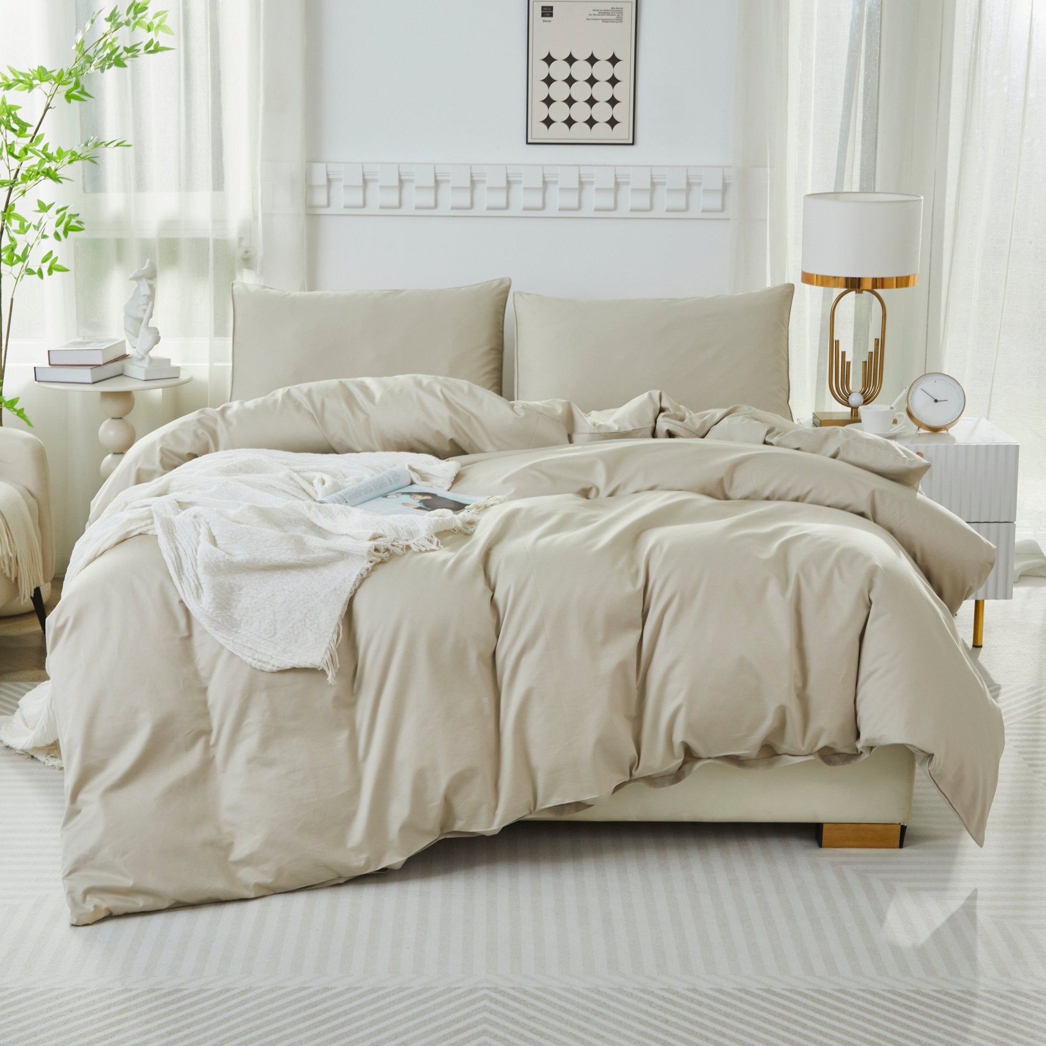 Lissther 1000 Thread Count Egypition Cotton Solid Color Duvet Cover Set - LISSTHER