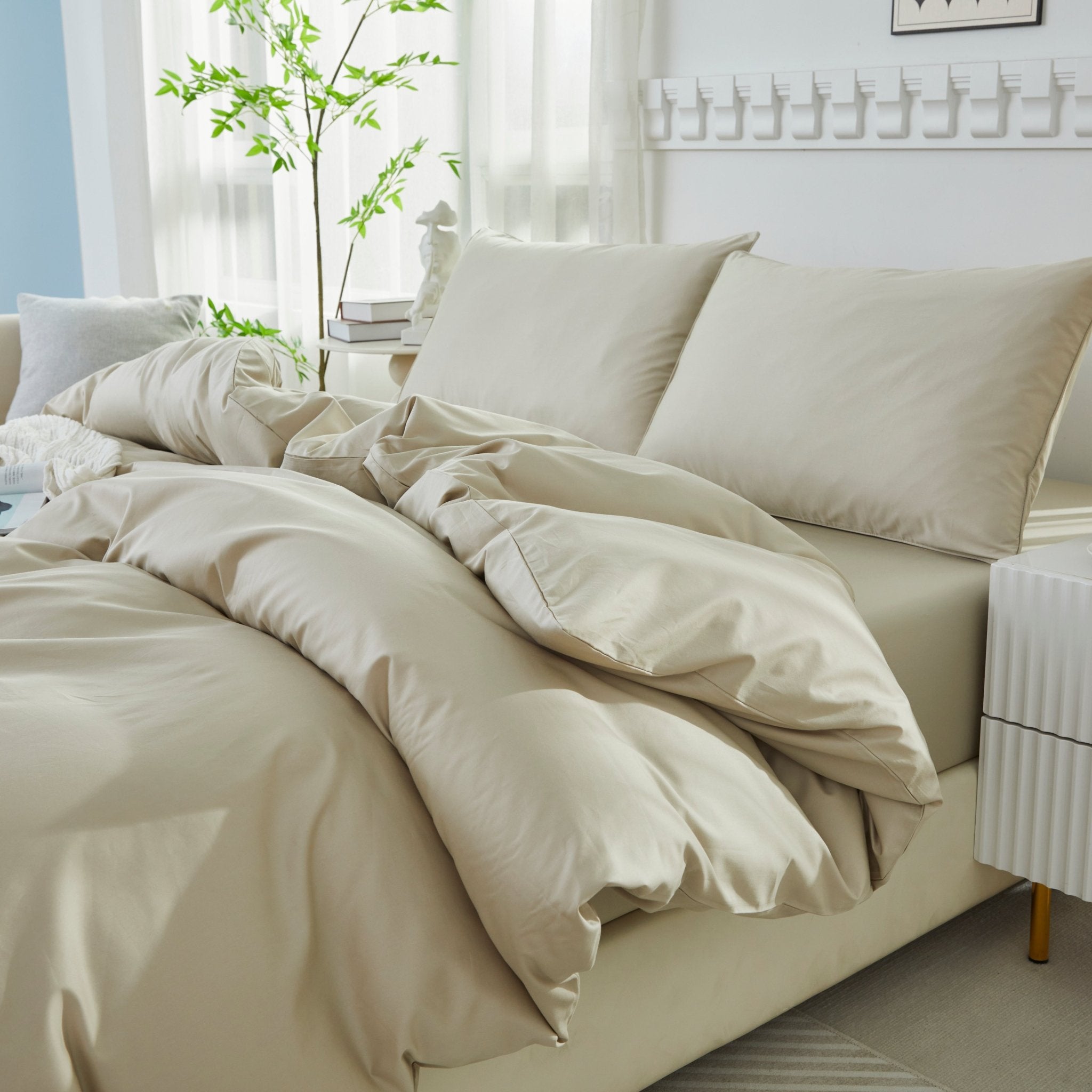 Lissther 1000 Thread Count Egypition Cotton Solid Color Duvet Cover Set - LISSTHER