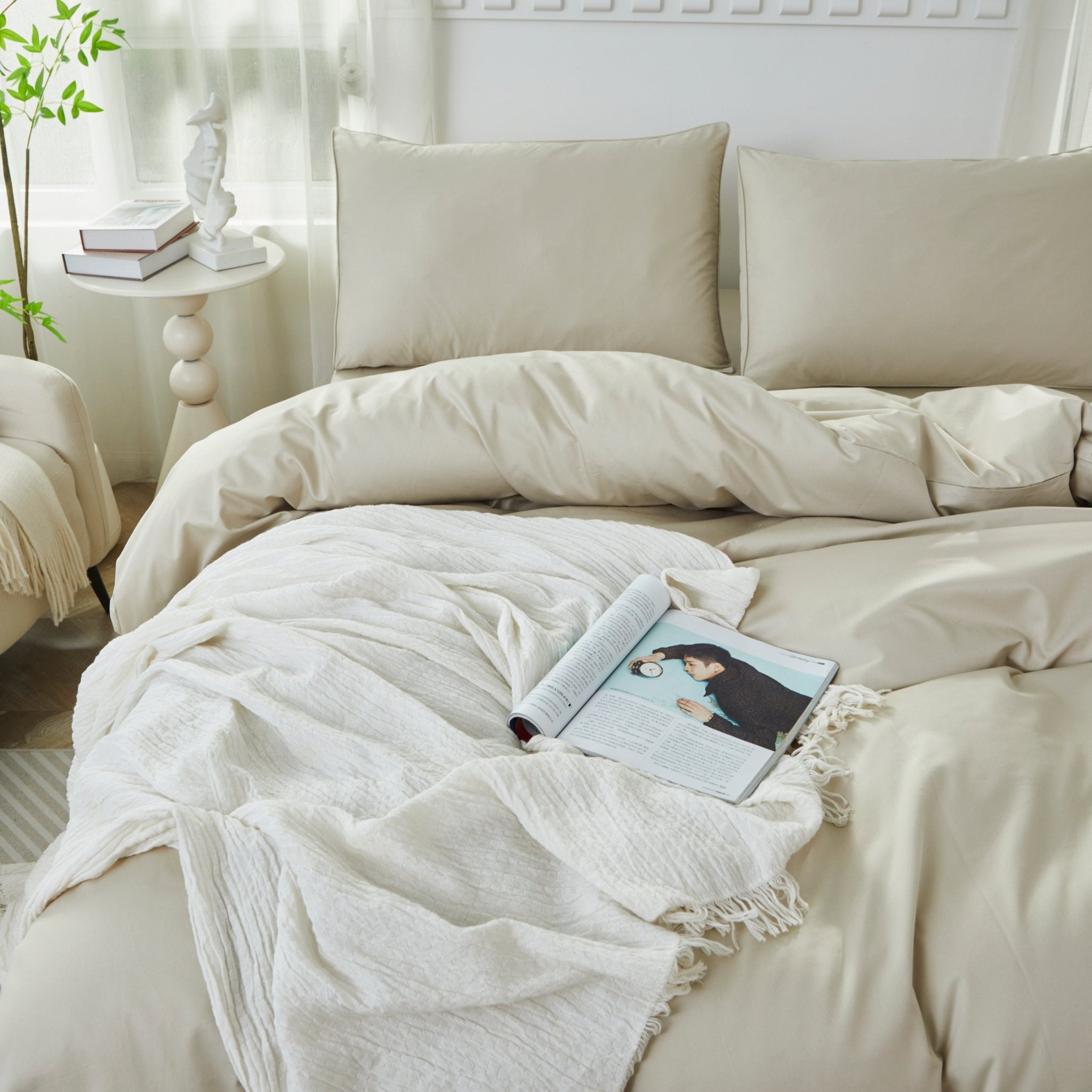 Lissther 1000 Thread Count Egypition Cotton Solid Color Duvet Cover Set - LISSTHER